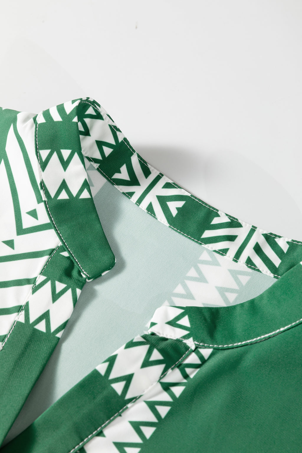 Green Boho Ethnic Print Half Button 3/4 Sleeve Casual Dress