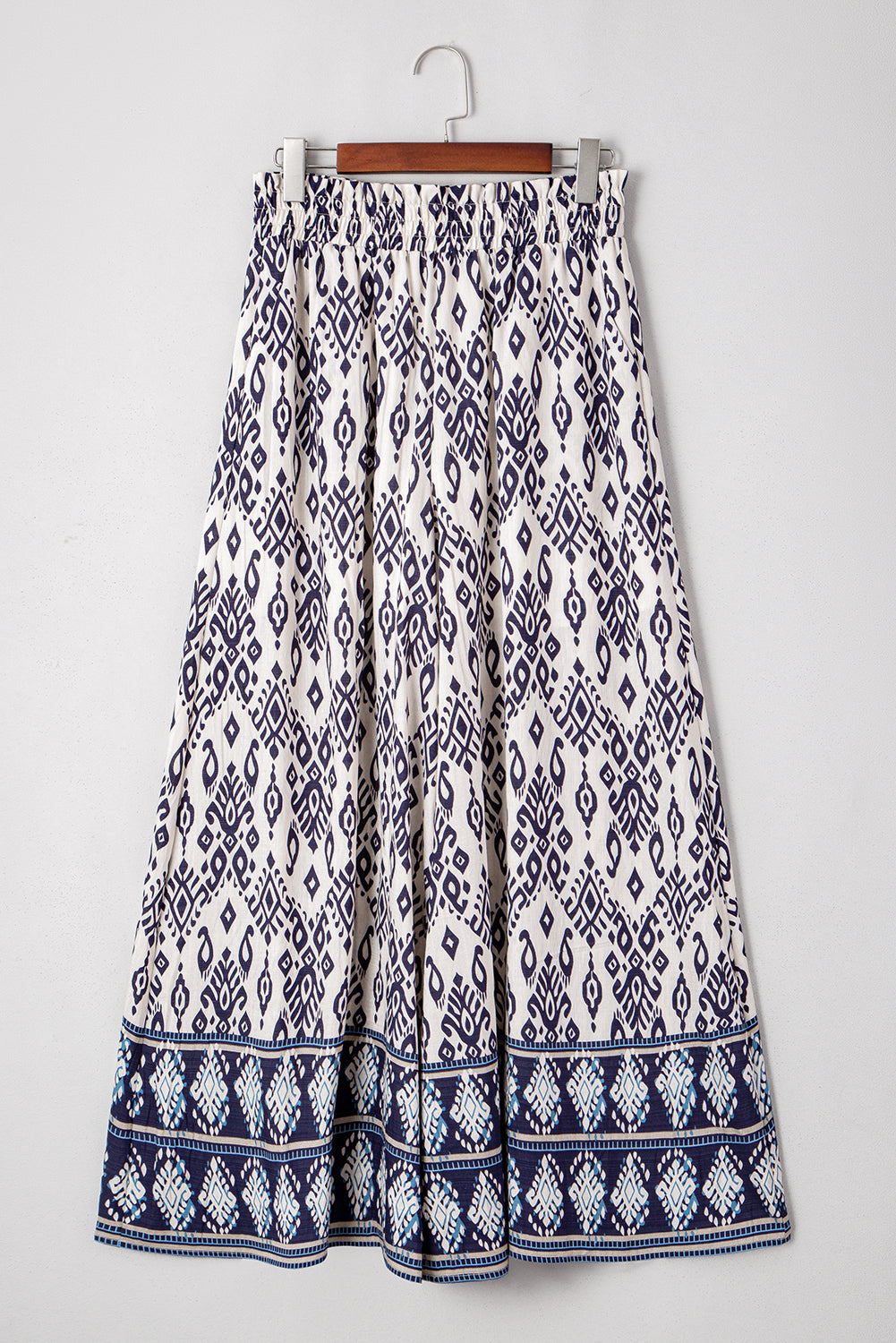 Blue Boho Pattern Print High Waist Wide Leg Loose Pants